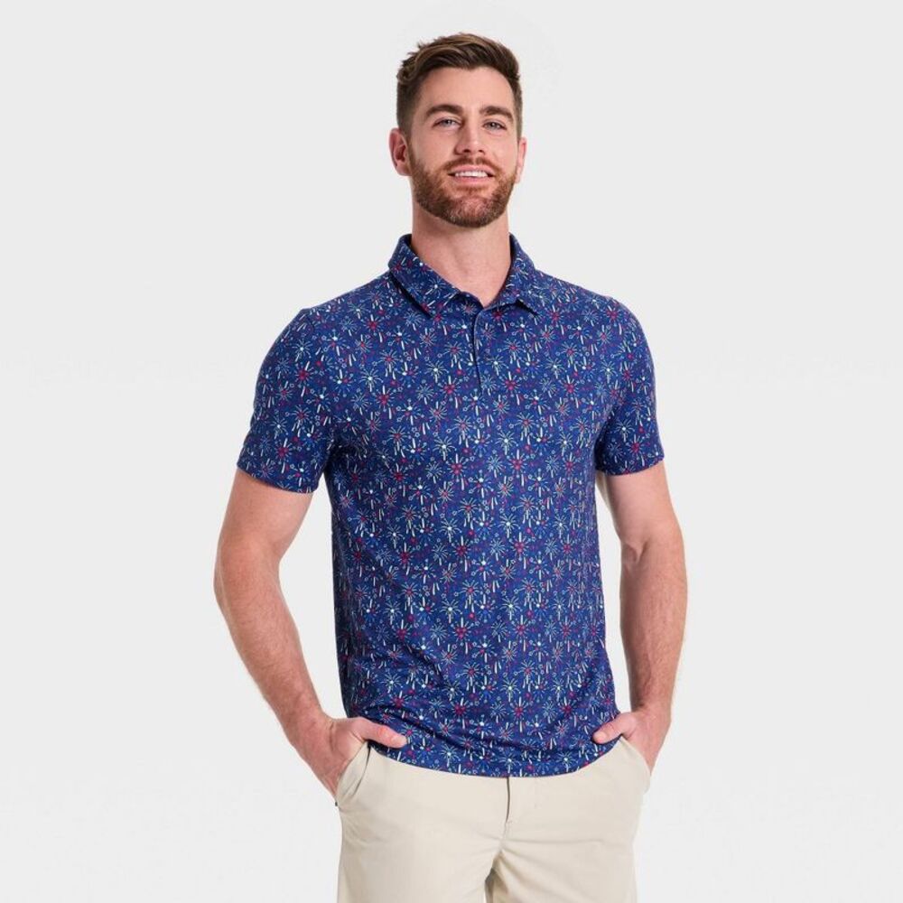 Men's Fireworks Print USA Golf Polo Shirt - All In Motion Navy Blue XS